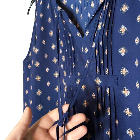 The Limited Blue Paisley Boho Blouse Shoulder Cut Outs and Tie Neck - Picture 5 of 7